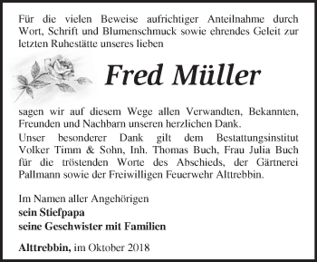 Traueranzeige von Fred Müller von Märkische Oderzeitung