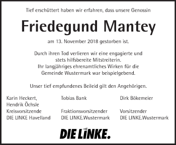 Traueranzeige von Friedegund Mantey von Märkische Oderzeitung