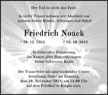 Traueranzeige von Friedrich Noack von Märkische Oderzeitung