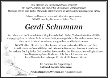 Traueranzeige von Gerdi Schumann von Märkische Oderzeitung