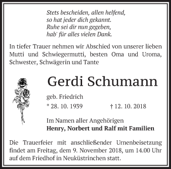 Traueranzeige von Gerdi Schumann von Märkische Oderzeitung