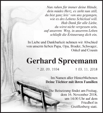 Traueranzeige von Gerhard Spreemann von Märkische Oderzeitung