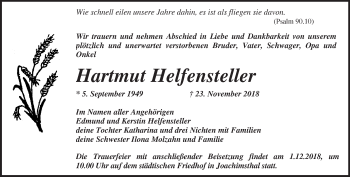 Traueranzeige von Hartmut Helfensteller von Märkische Oderzeitung