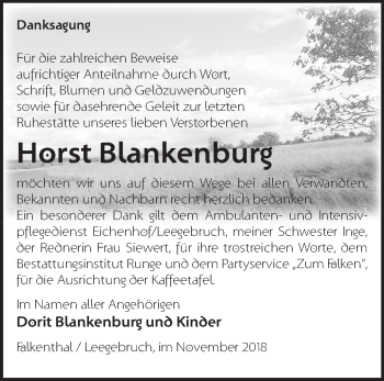 Traueranzeige von Horst Blankenburg von Märkische Oderzeitung