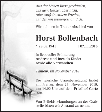 Traueranzeige von Horst Bollenbach von Märkische Oderzeitung