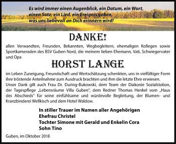 Traueranzeige von Horst Lange von Märkische Oderzeitung