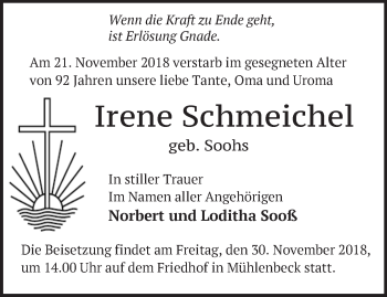 Traueranzeige von Irene Schmeichel von Märkische Oderzeitung