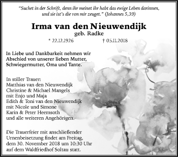 Traueranzeige von Irma van den Nieuwendijk von Märkische Oderzeitung