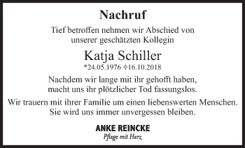 Traueranzeige von Katja Schiller von Märkische Oderzeitung