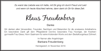 Traueranzeige von Klaus Freudenberg von Märkische Oderzeitung