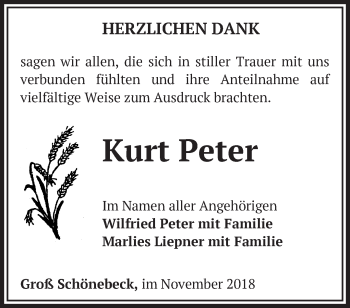 Traueranzeige von Kurt Peter von Märkische Oderzeitung