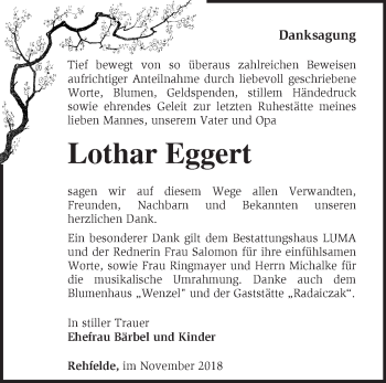 Traueranzeige von Lothar Eggert von Märkische Oderzeitung