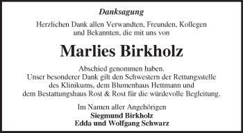 Traueranzeige von Marlies Birkholz von Märkische Oderzeitung