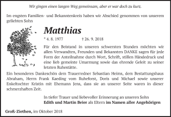 Traueranzeige von Matthias  von Märkische Oderzeitung