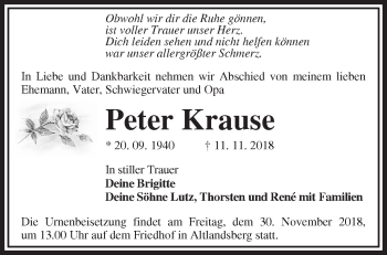 Traueranzeige von Peter Krause von Märkische Oderzeitung