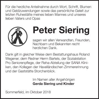 Traueranzeige von Peter Siering von Märkische Oderzeitung