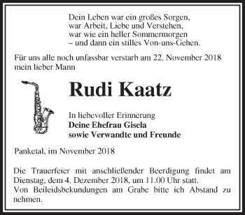 Traueranzeige von Rudi Kaatz von Märkische Oderzeitung