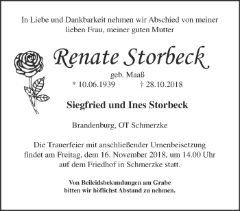 Traueranzeige von Senate Storbeck von Märkische Oderzeitung