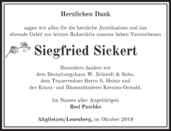 Traueranzeige von Siegfried Sickert von Märkische Oderzeitung