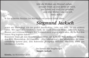 Traueranzeige von Siegmund Jacksch von Märkische Oderzeitung