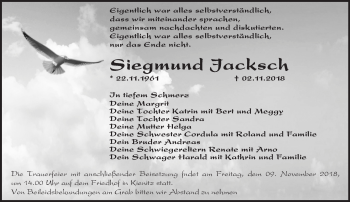 Traueranzeige von Siegmund Jacksch von Märkische Oderzeitung