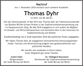 Traueranzeige von Thomas Dyhr von Märkische Oderzeitung