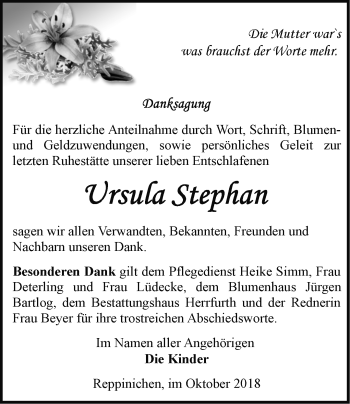 Traueranzeige von Ursula Stephan von Märkische Oderzeitung