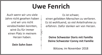 Traueranzeige von Uwe Fenrich von Märkische Oderzeitung