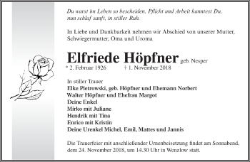 Traueranzeige von Walter Höpfner von Märkische Oderzeitung