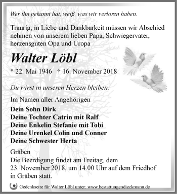 Traueranzeige von Walter Löbl von Märkische Oderzeitung