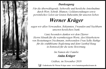 Traueranzeige von Werner Krüger von Märkische Oderzeitung