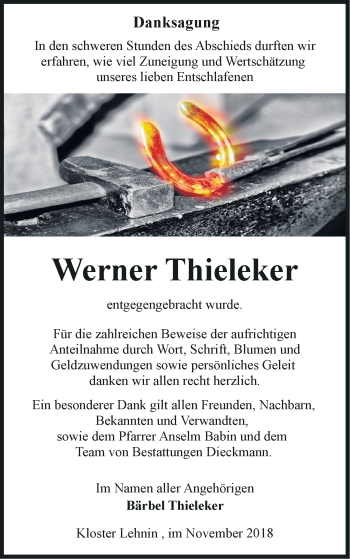 Traueranzeige von Werner Thieleker von Märkische Oderzeitung