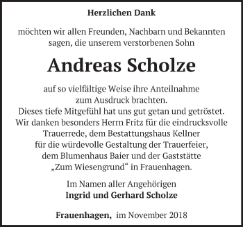 Traueranzeige von Andreas Scholze von Märkische Oderzeitung