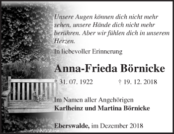 Traueranzeige von Anna-Frieda Börnicke von Märkische Oderzeitung