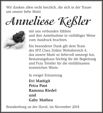 Traueranzeige von Anneliese Keßler von Märkische Oderzeitung