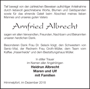 Traueranzeige von Arnfried Albrecht von Märkische Oderzeitung