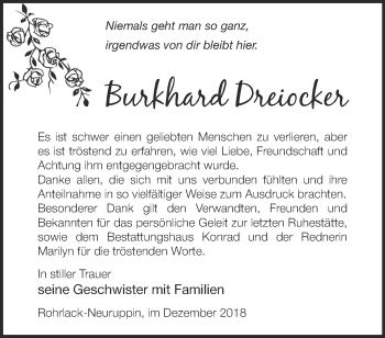 Traueranzeige von Burkhard Dreiocker von Märkische Oderzeitung