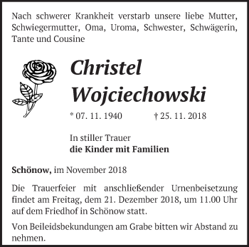 Traueranzeige von Christel Wojciechowski von Märkische Oderzeitung