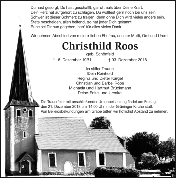 Traueranzeige von Christhild Roos von Märkische Oderzeitung