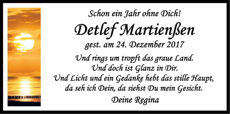  Traueranzeige für Detlef Martienßen vom 29.12.2018 aus Märkische Oderzeitung
