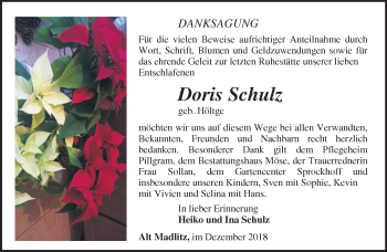 Traueranzeige von Doris Schulz von Märkische Oderzeitung