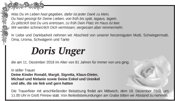 Traueranzeige von Doris Unger von Märkische Oderzeitung