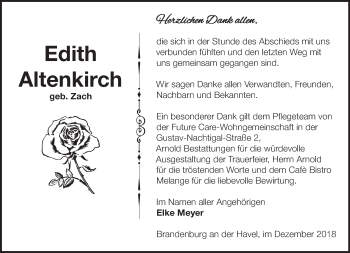 Traueranzeige von Edith Altenkirch von Märkische Oderzeitung