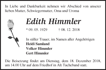 Traueranzeige von Edith Himmler von Märkische Oderzeitung