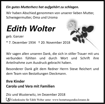 Traueranzeige von Edith Wolter von Märkische Oderzeitung