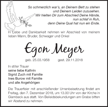 Traueranzeige von Egon Meyer von Märkische Oderzeitung