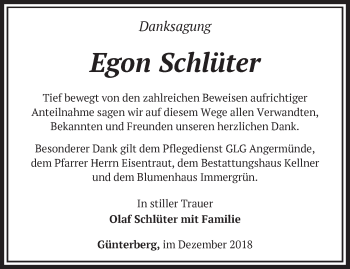 Traueranzeige von Egon Schlüter von Märkische Oderzeitung