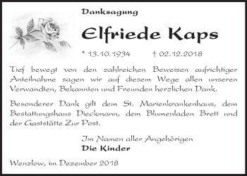 Traueranzeige von Elfriede Kaps von Märkische Oderzeitung