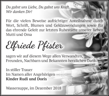 Traueranzeige von Elfriede Pfister von Märkische Oderzeitung