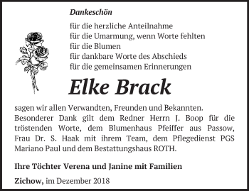 Traueranzeige von Elke Brack von Märkische Oderzeitung